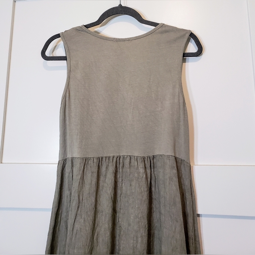 Sweetissima Italy Made Linen Sleeveless Midi Dress Floweretts Olive Gree… - Picture 13 of 16